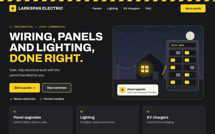 Sample site for Larkspan Electric, a fictional electrical company